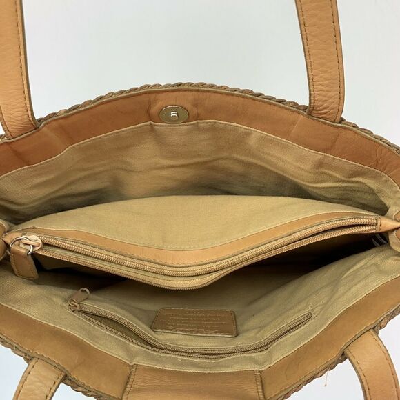 Fossil Tan Leather Woven Hand Bag Purse - Picture 8 of 12